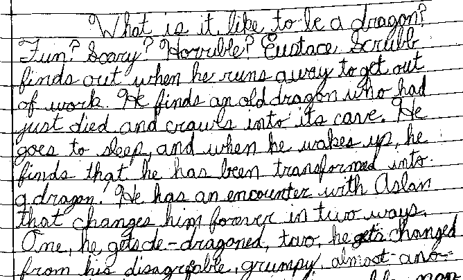 Sample of Mindy's handwriting